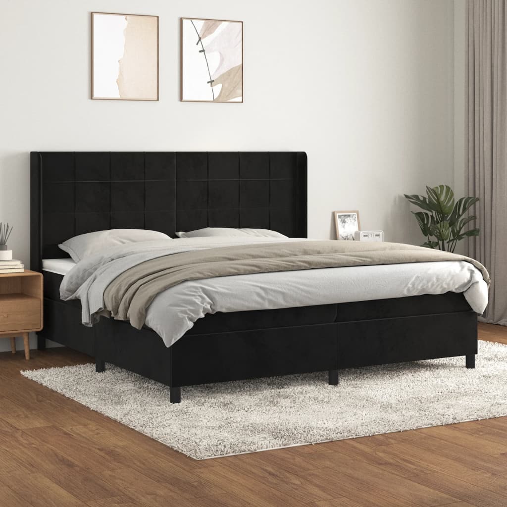 Pat box spring cu saltea, negru, 200x200 cm, catifea