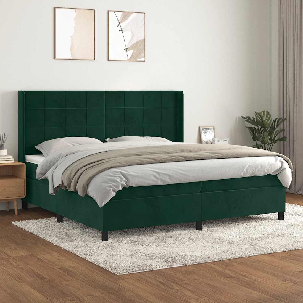 vidaXL Pat box spring cu saltea, verde închis, 200x200 cm, catifea