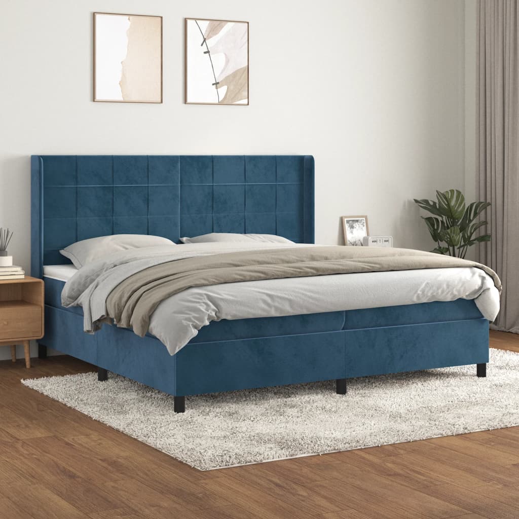 vidaXL Pat box spring cu saltea, albastru închis, 200x200 cm, catifea