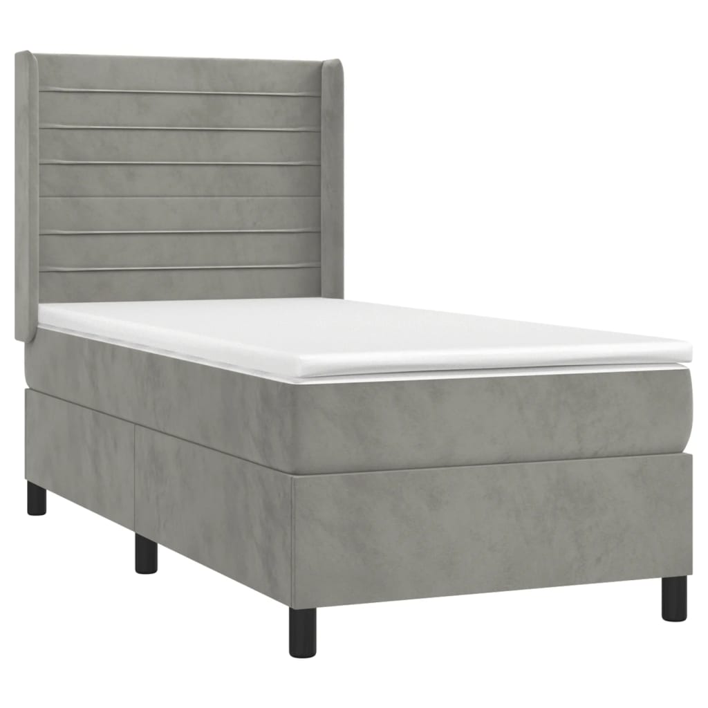 vidaXL Boxspring met matras fluweel lichtgrijs 80x200 cm afbeelding