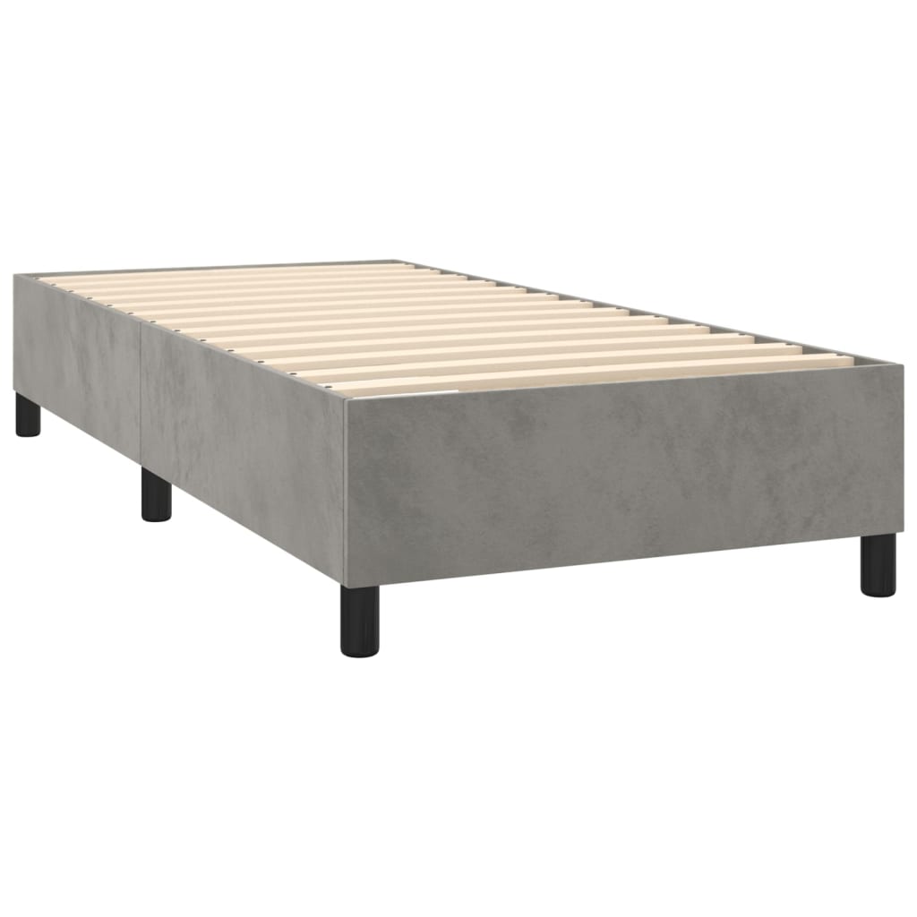 Pat box spring cu saltea, gri deschis, 90x190 cm, catifea