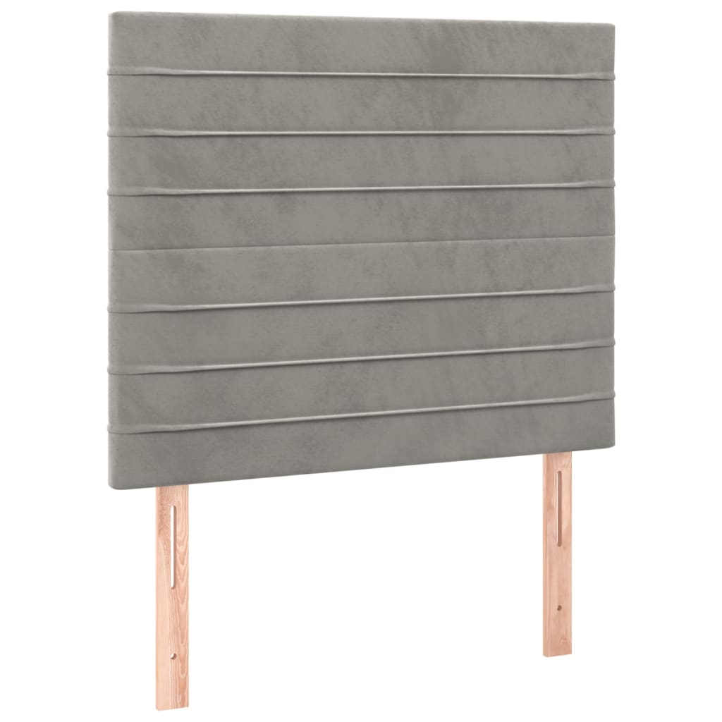 Pat box spring cu saltea, gri deschis, 90x190 cm, catifea