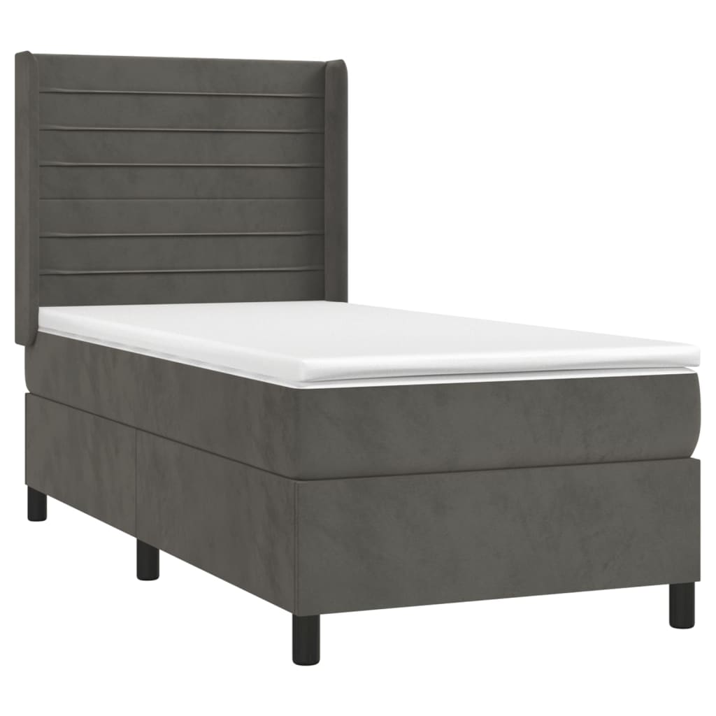 vidaXL Boxspring met matras fluweel donkergrijs 90x190 cm afbeelding