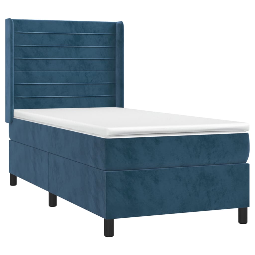 vidaXL Boxspring met matras fluweel donkerblauw 90x190 cm afbeelding