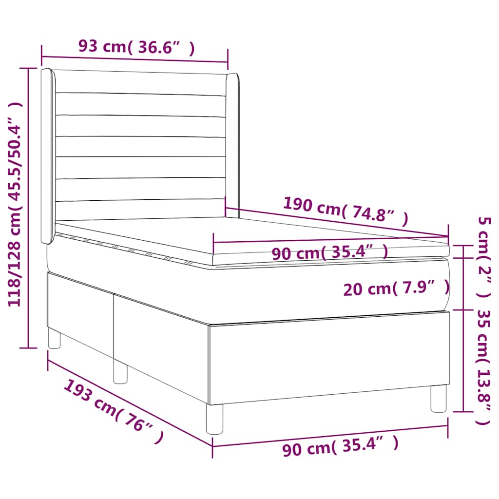 Box spring postelja z vzmetnico temno moder 90x190 cm žamet - slika 8