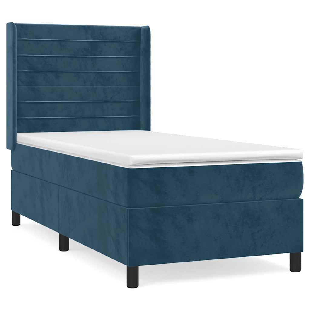 vidaXL Box spring postel s matrací tmavě modrá 90x200 cm samet