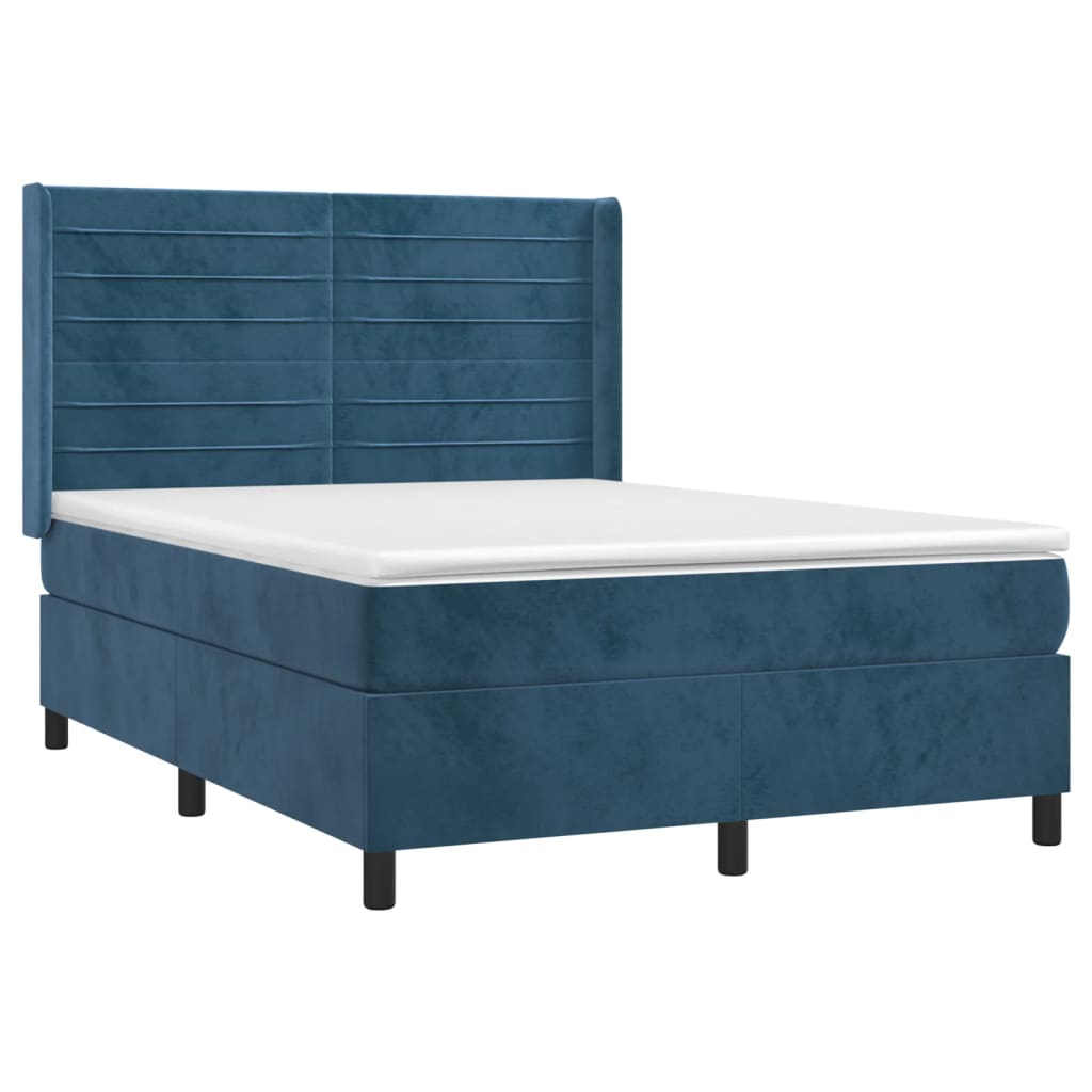 vidaXL Boxspring met matras fluweel donkerblauw 140x200 cm afbeelding