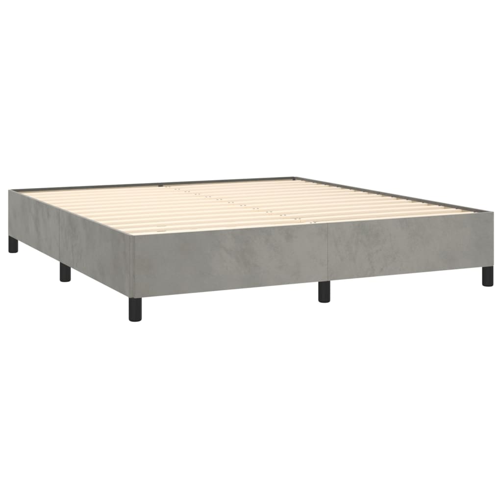 Pat box spring cu saltea, gri deschis, 160x200 cm, catifea