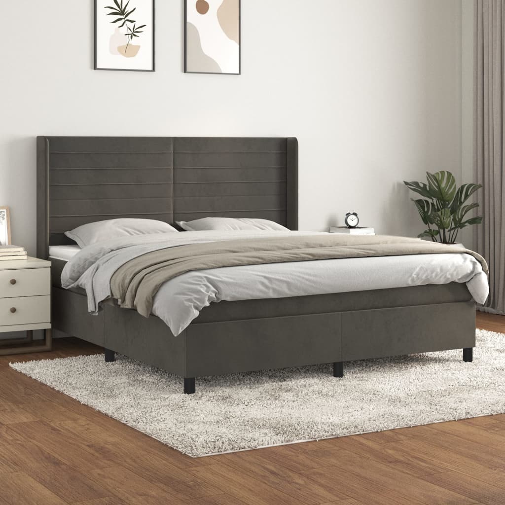 Boxspringbett mit Matratze Dunkelgrau 180×200 cm Samt