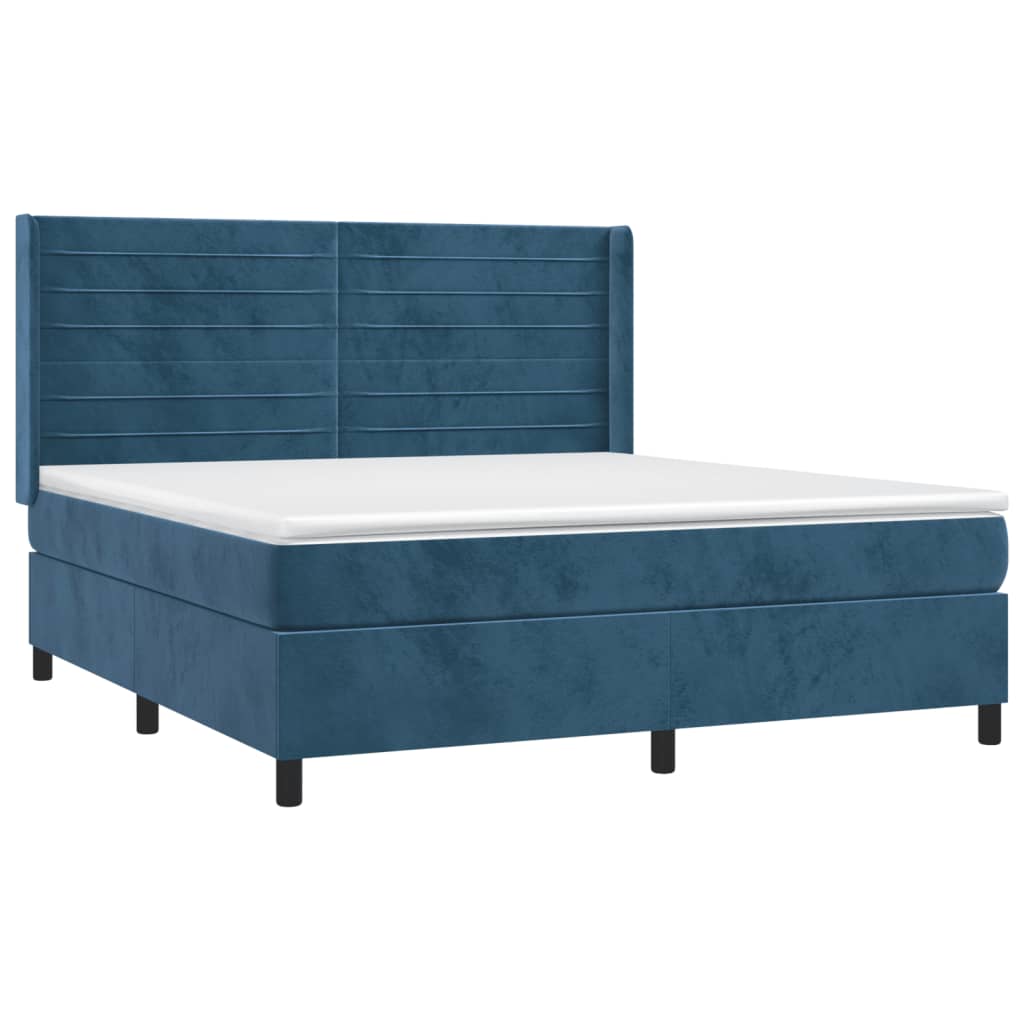 vidaXL Boxspring met matras fluweel donkerblauw 180x200 cm afbeelding