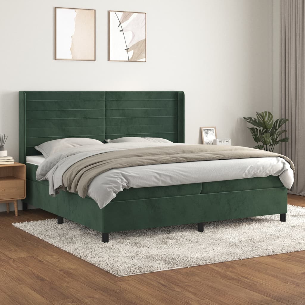 vidaXL Pat box spring cu saltea, verde închis, 200x200 cm, catifea