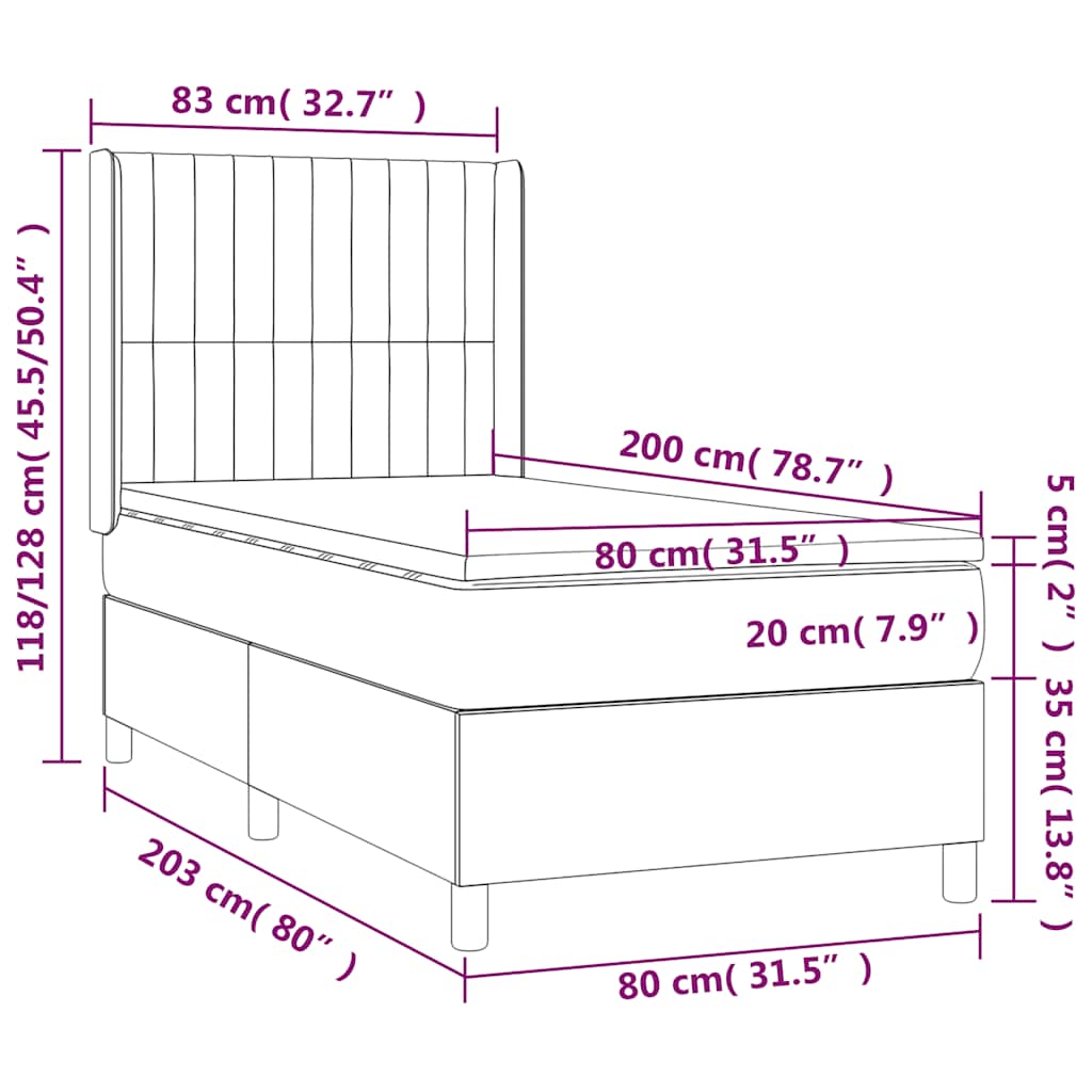 Box spring postelja z vzmetnico temno zelena 80x200 cm žamet - slika 8