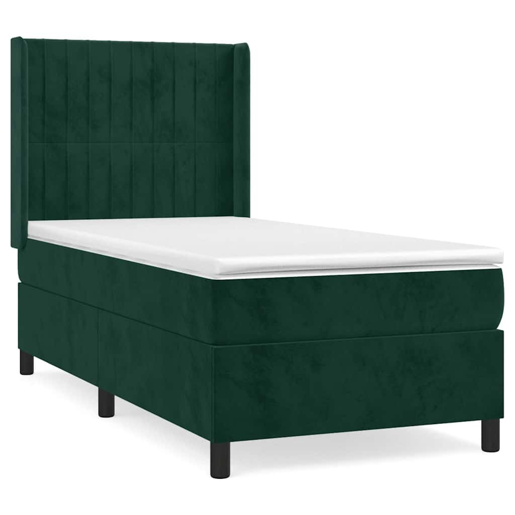 vidaXL Box spring postel s matrací tmavě zelená 90x200 cm samet