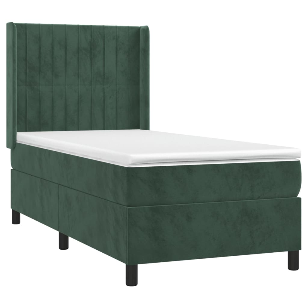 atsperu gulta ar matraci, tumši zaļš samts, 90x200 cm | Stepinfit.lv