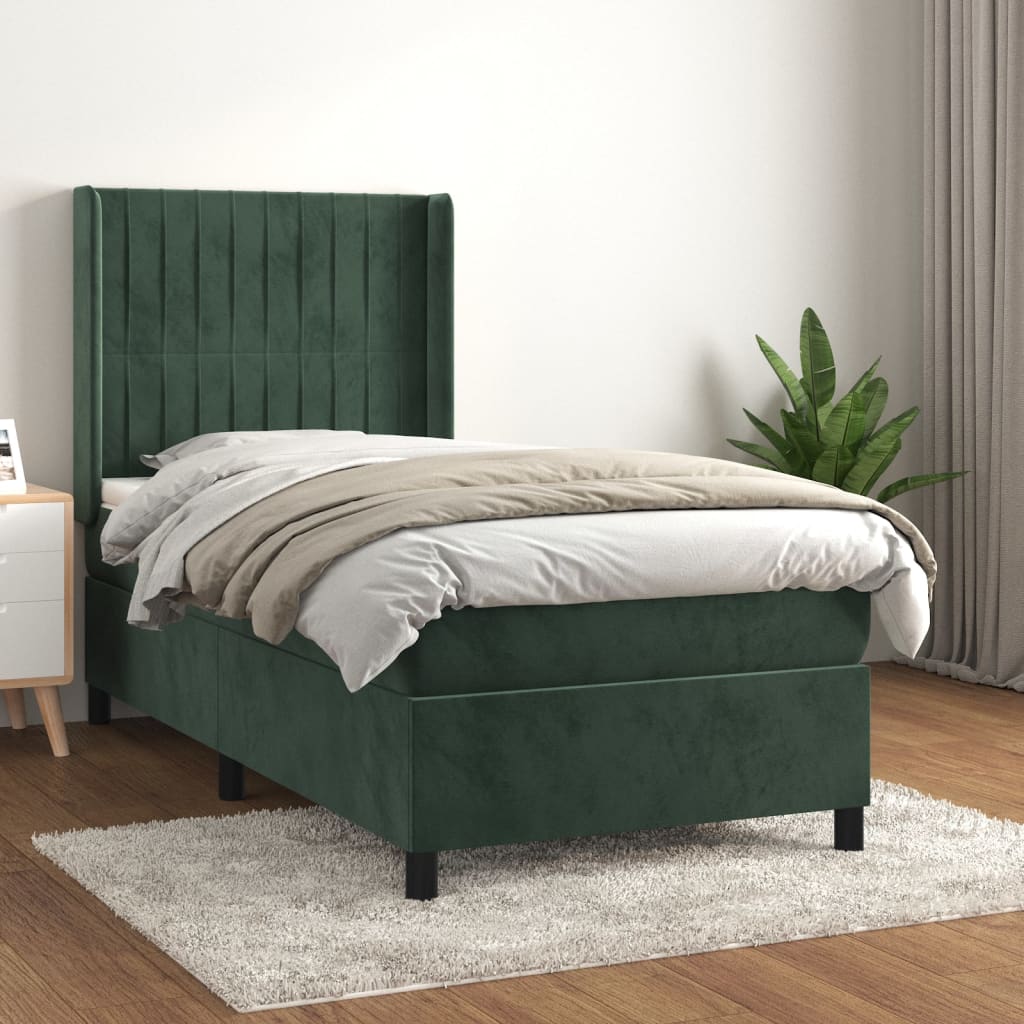 Box spring postel s matrací tmavě zelená 90x200 cm samet