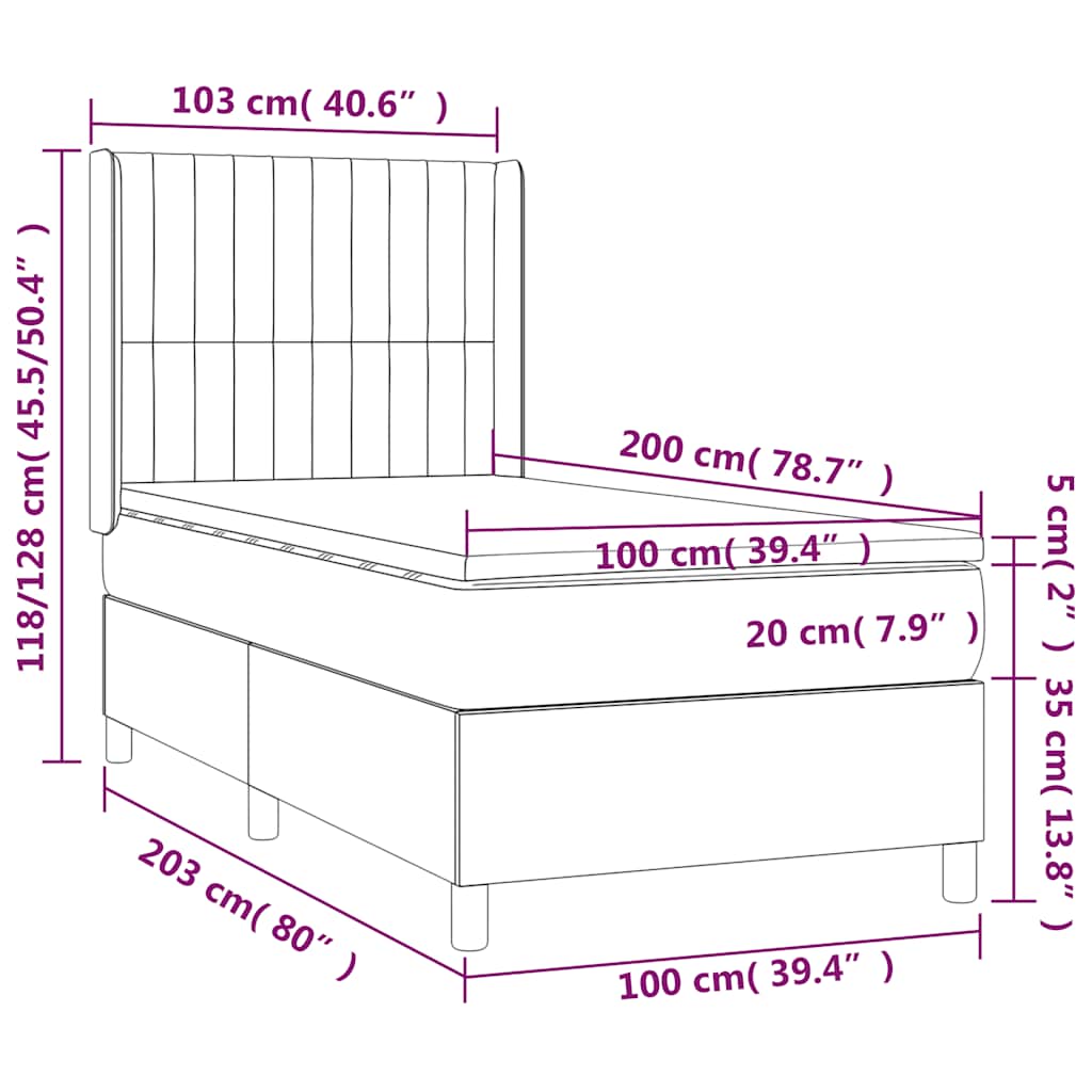 Box spring postel s matrací tmavě modrá 100x200 cm samet - obrázek 8