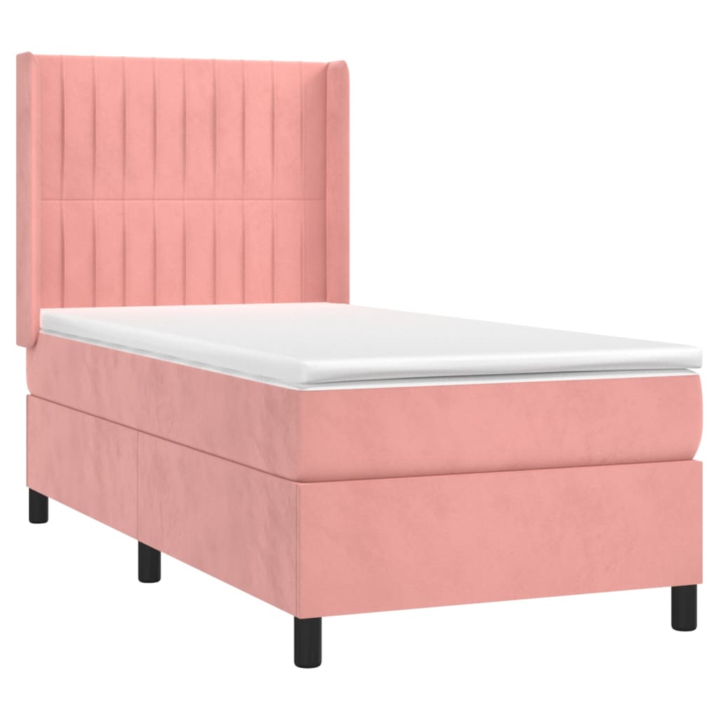 vidaXL Boxspring met matras fluweel roze 100x200 cm afbeelding