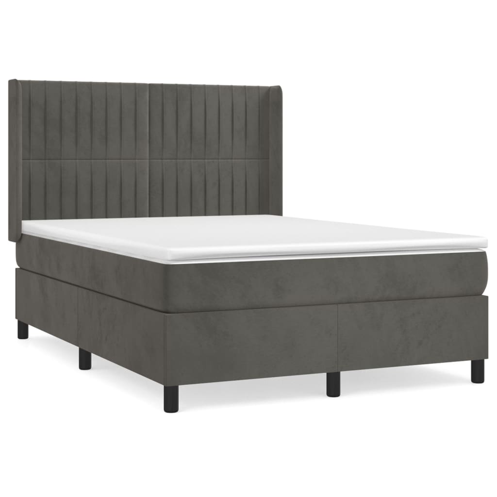 vidaXL Box spring posteljni z vzmetnico temno siv 140x190 cm žamet