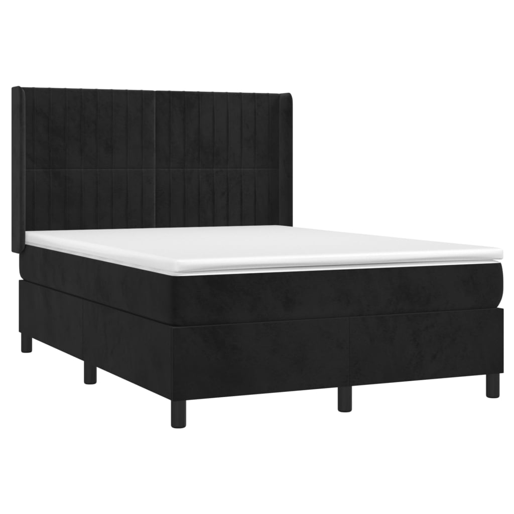 Pat box spring cu saltea, negru, 140x190 cm, catifea