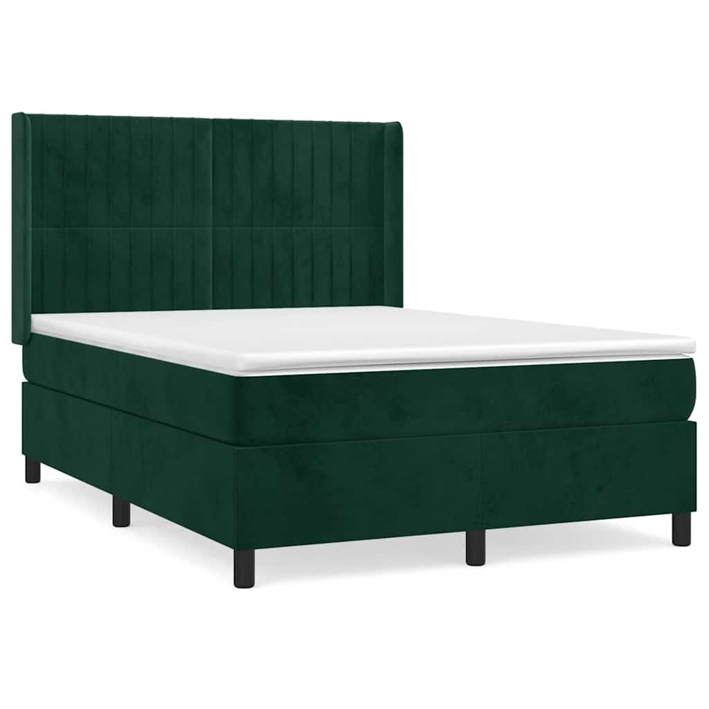 vidaXL Posteľný rám boxsping s matracom tmavozelený 140x190 cm zamat