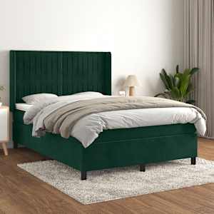 Box spring postelja z vzmetnico temno zelen 140x190 cm žamet