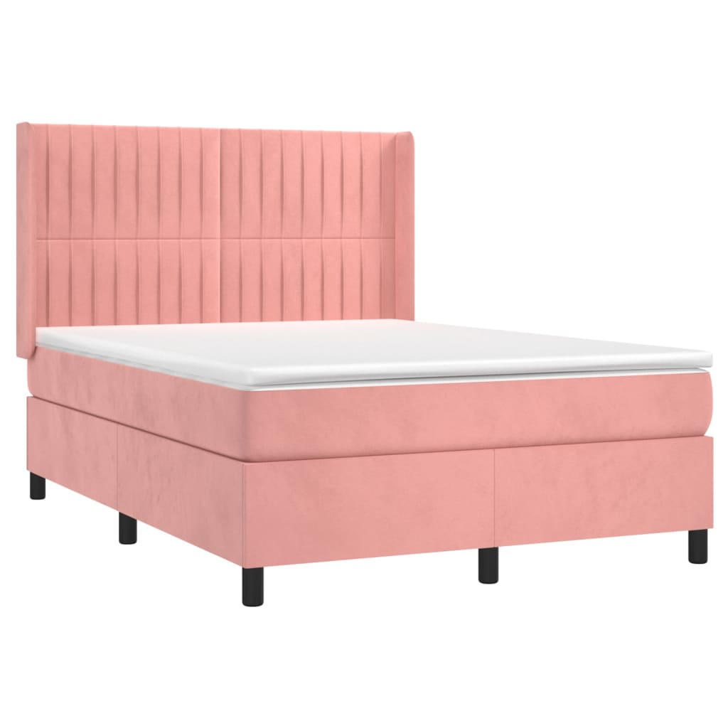 vidaXL Boxspring met matras fluweel roze 140x190 cm afbeelding