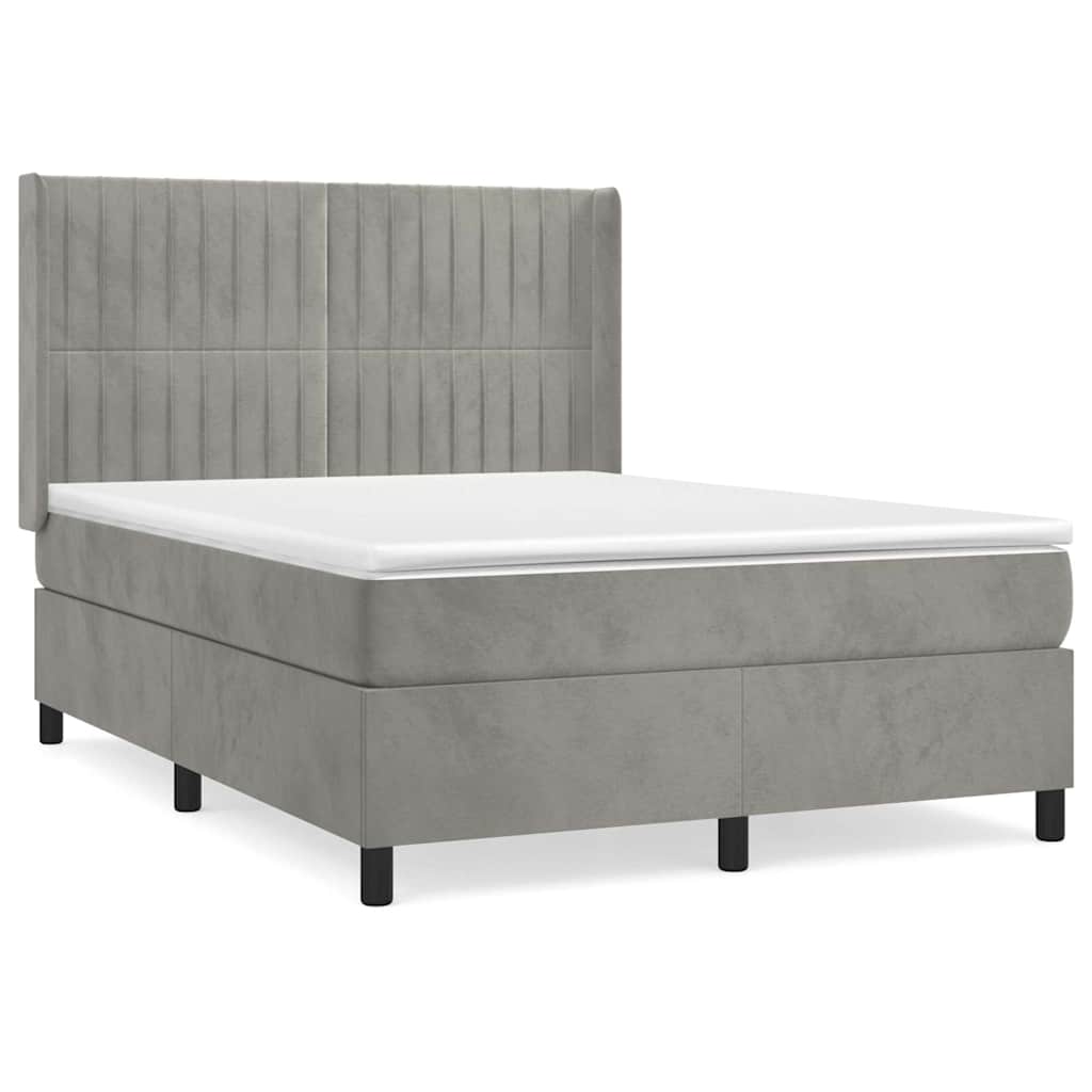 vidaXL Box spring postel s matrací světle šedá 140x200 cm samet