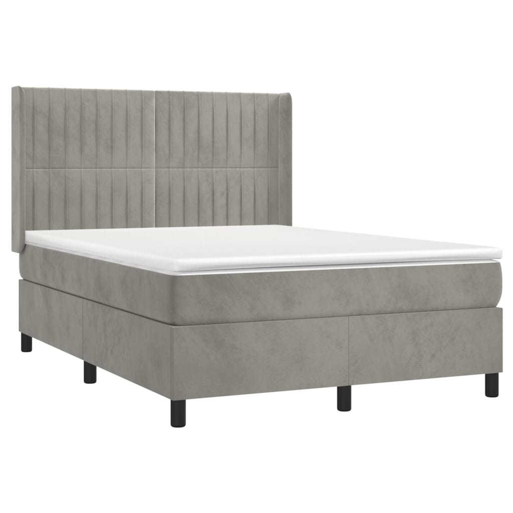 vidaXL Boxspring met matras fluweel lichtgrijs 140x200 cm afbeelding