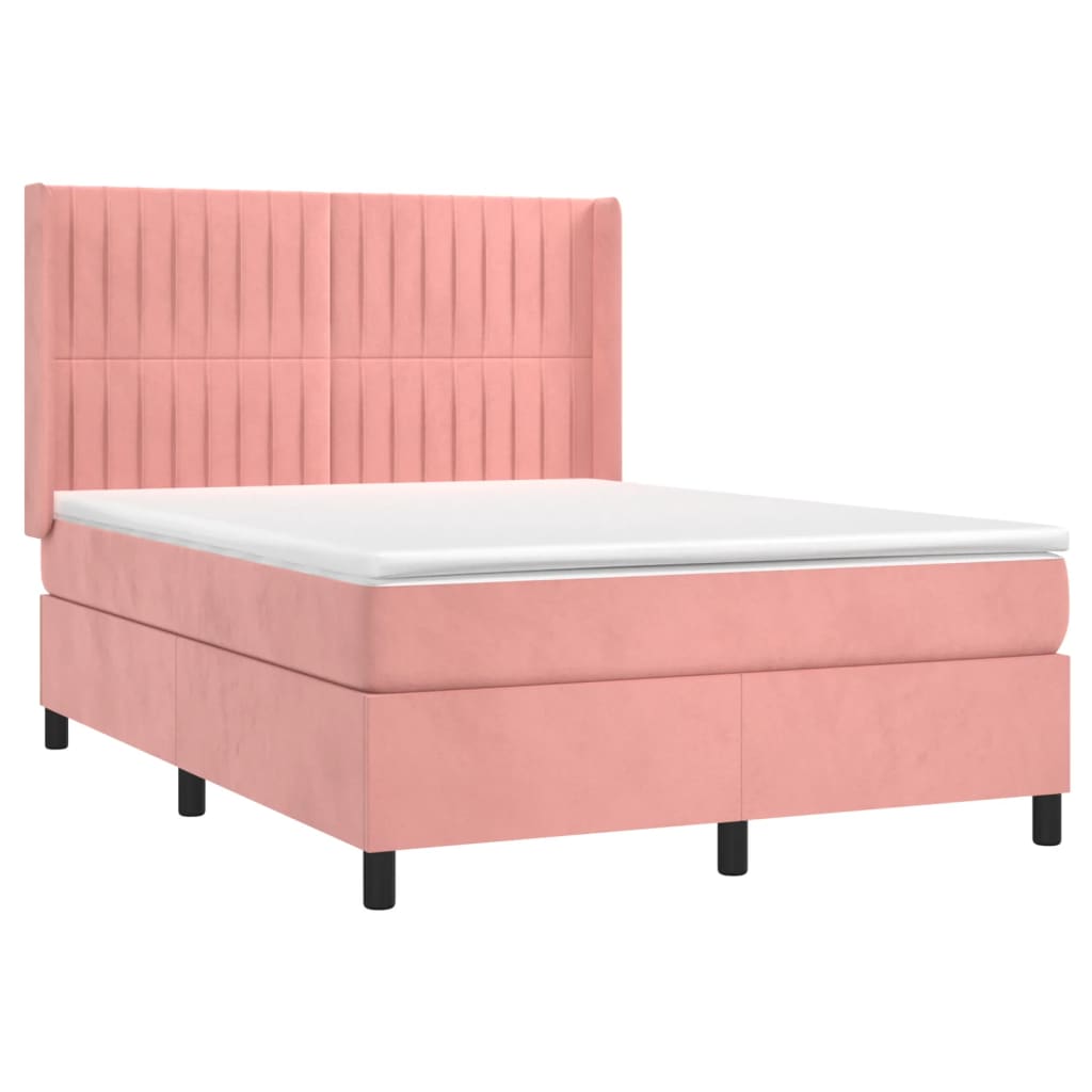 vidaXL Boxspring met matras fluweel roze 140x200 cm afbeelding