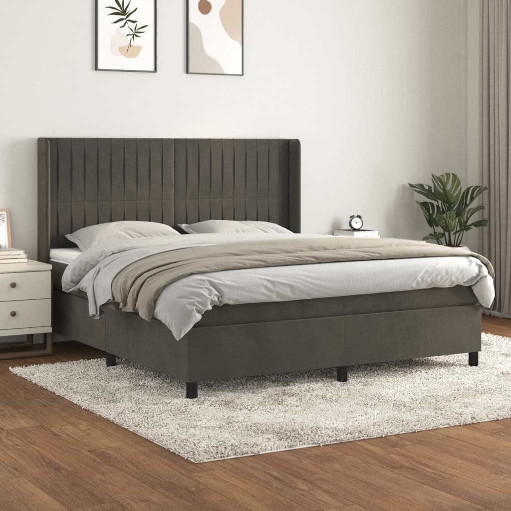 vidaXL Pat box spring cu saltea, gri închis, 160×200 cm, catifea 160x200 imagine noua