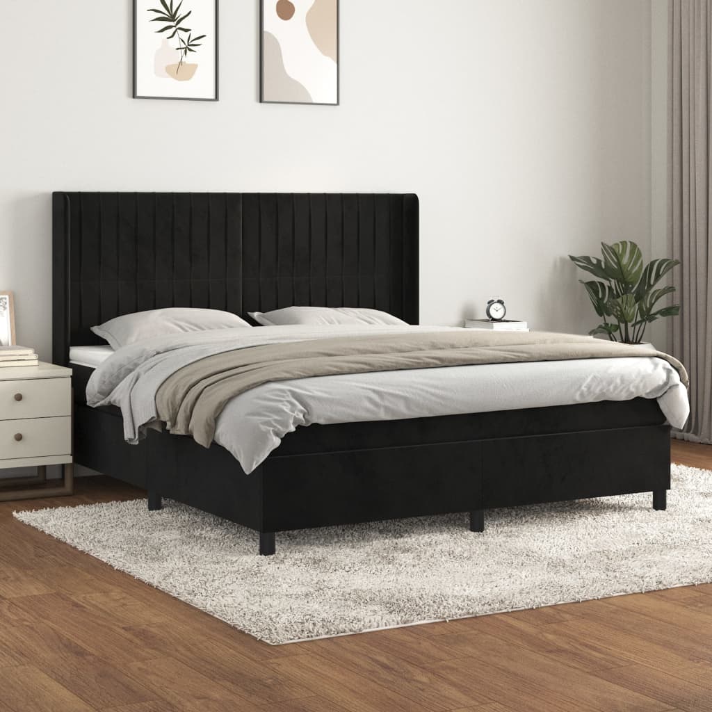 Box spring postel s matrací černá 160x200 cm samet