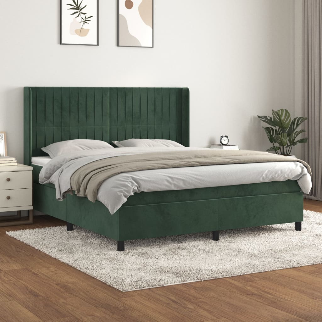 vidaXL Pat box spring cu saltea, verde închis, 160x200 cm, catifea