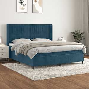 Box spring postelja z vzmetnico temno modra 160x200 cm žamet