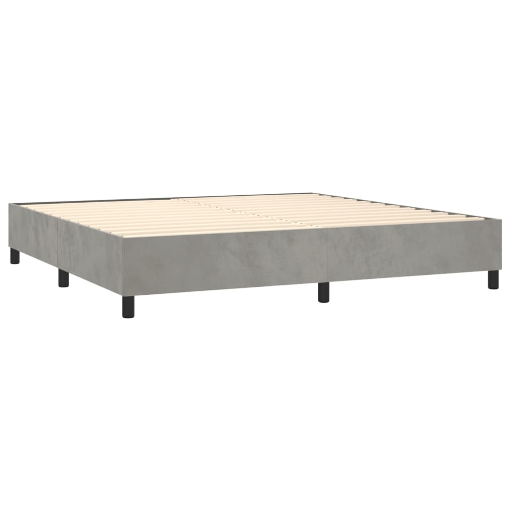 Pat box spring cu saltea, gri deschis, 200x200 cm, catifea