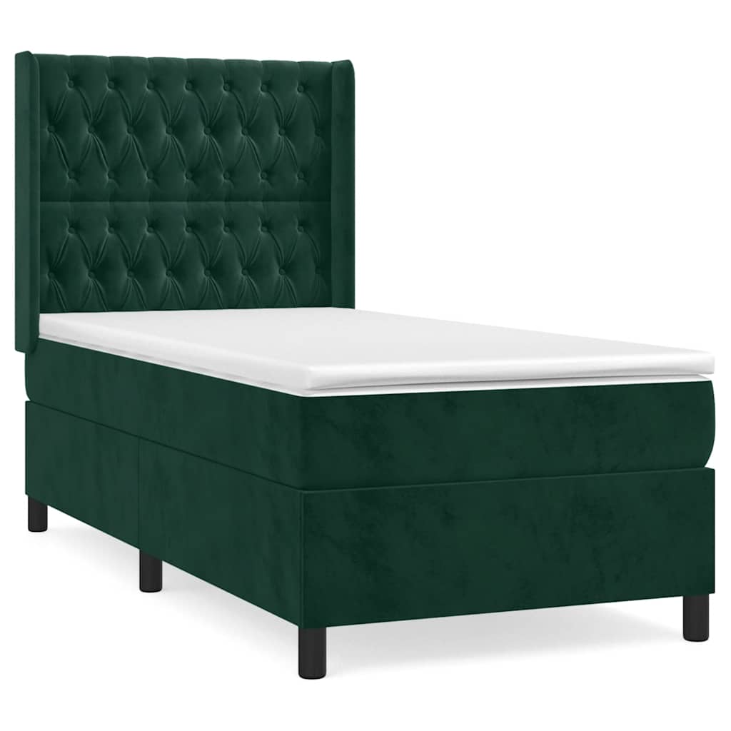 vidaXL Box spring postel s matrací tmavě zelená 80 x 200 cm samet