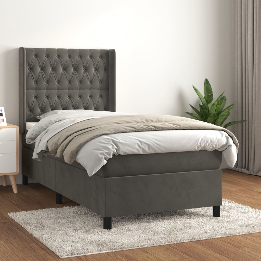 Box spring postel s matrací tmavě šedá 100x200 cm samet