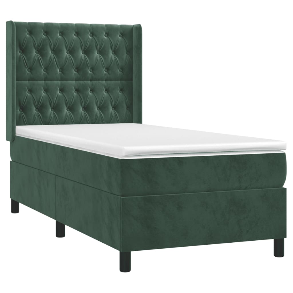 Thumbnail - vidaXL Boxspringbett mit Matratze Dunkelgrün 100x200 cm Samt