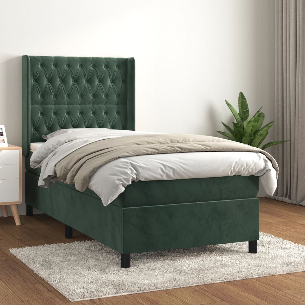 Boxspringbett mit Matratze Dunkelgrün 100×200 cm Samt