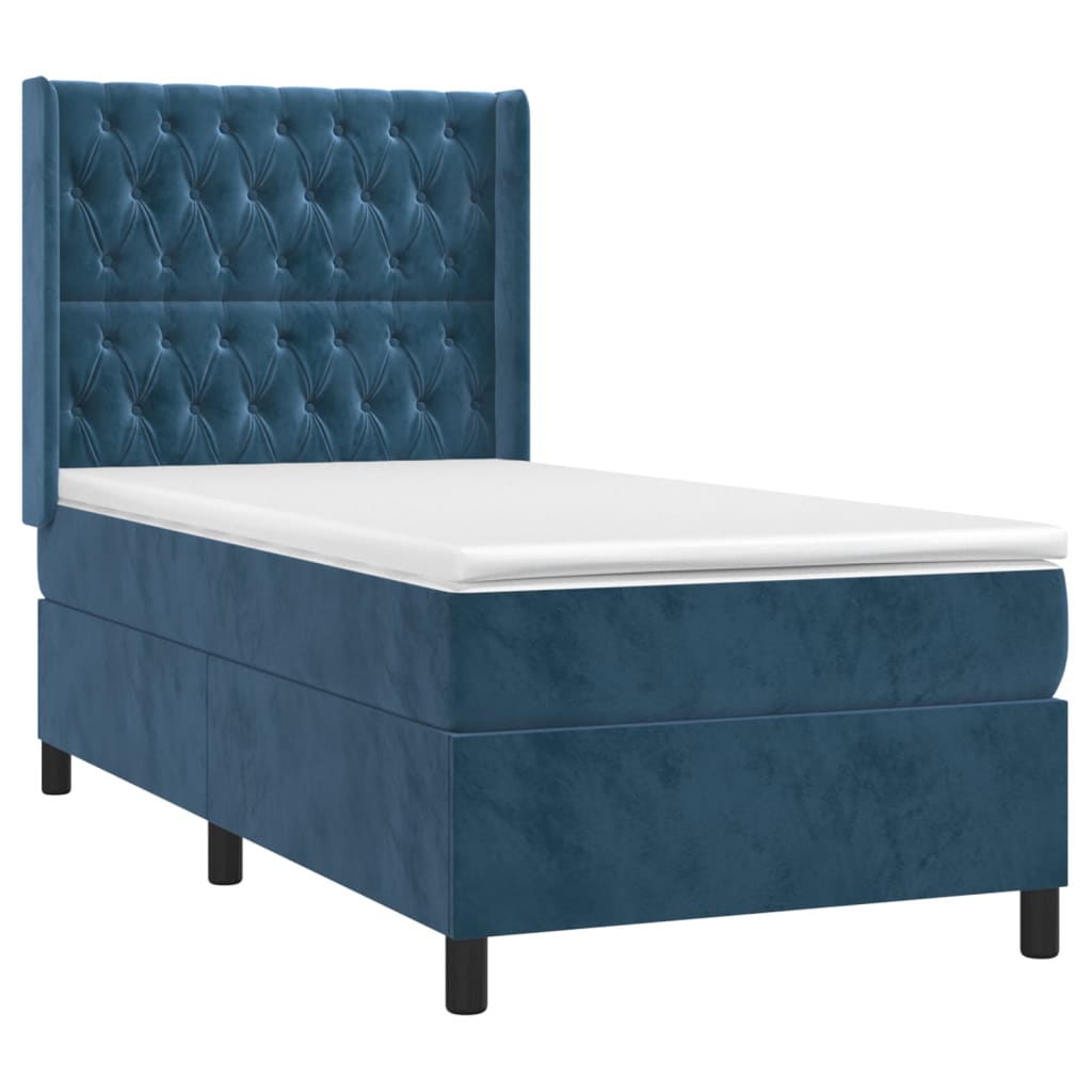 vidaXL Boxspring met matras fluweel donkerblauw 100x200 cm afbeelding