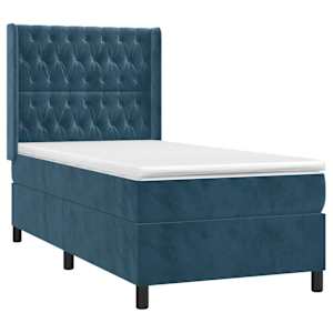 Box spring postel s matrací tmavě modrá 100x200 cm samet - obrázek 3