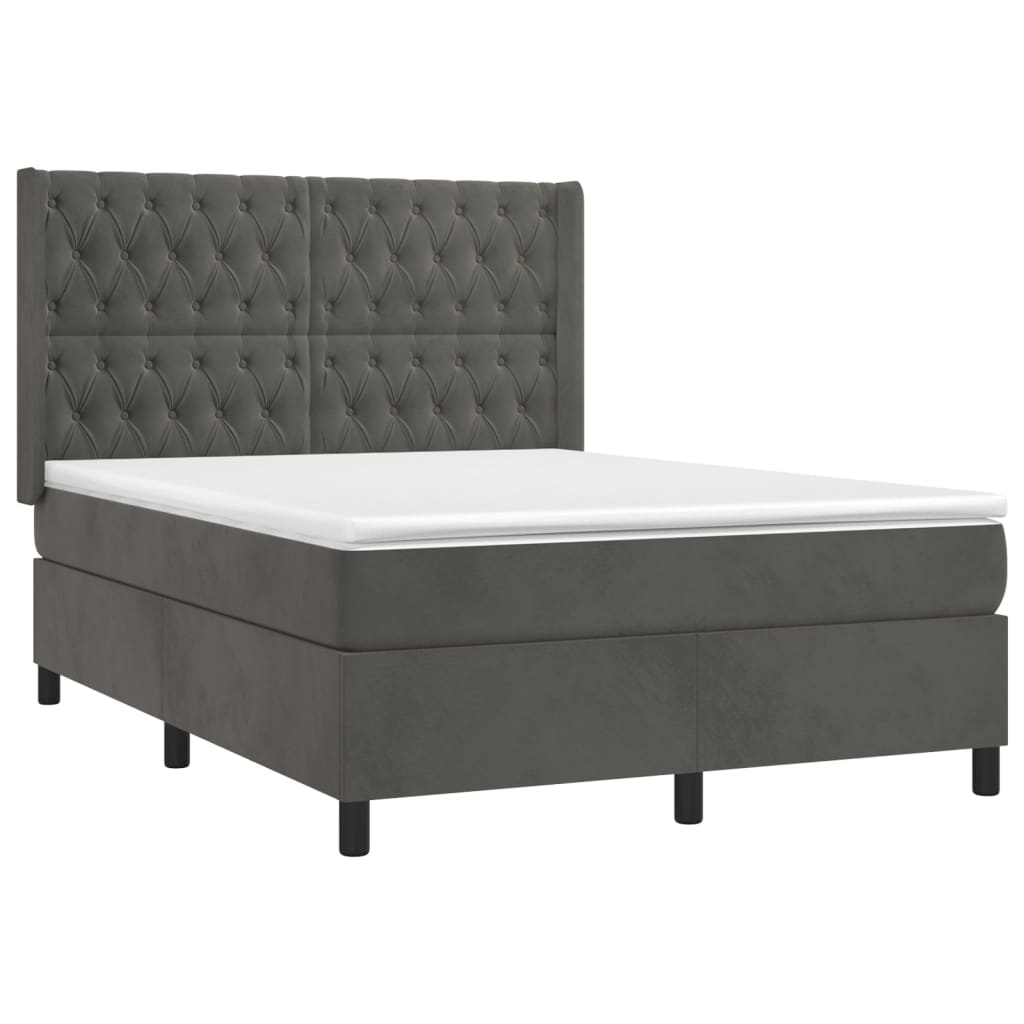 vidaXL Posteľný rám boxspring s matracom tmavosivý 140x190 cm zamat