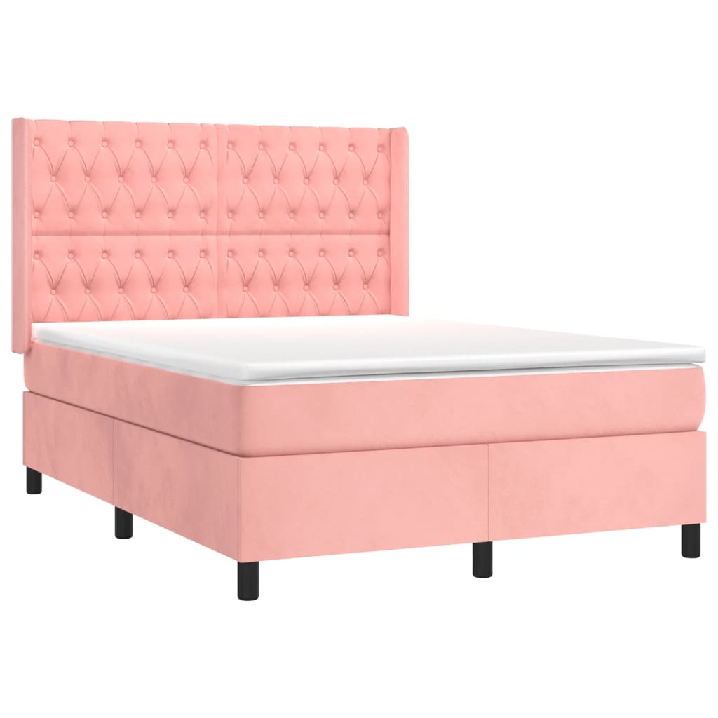 vidaXL Boxspring met matras fluweel roze 140x190 cm afbeelding