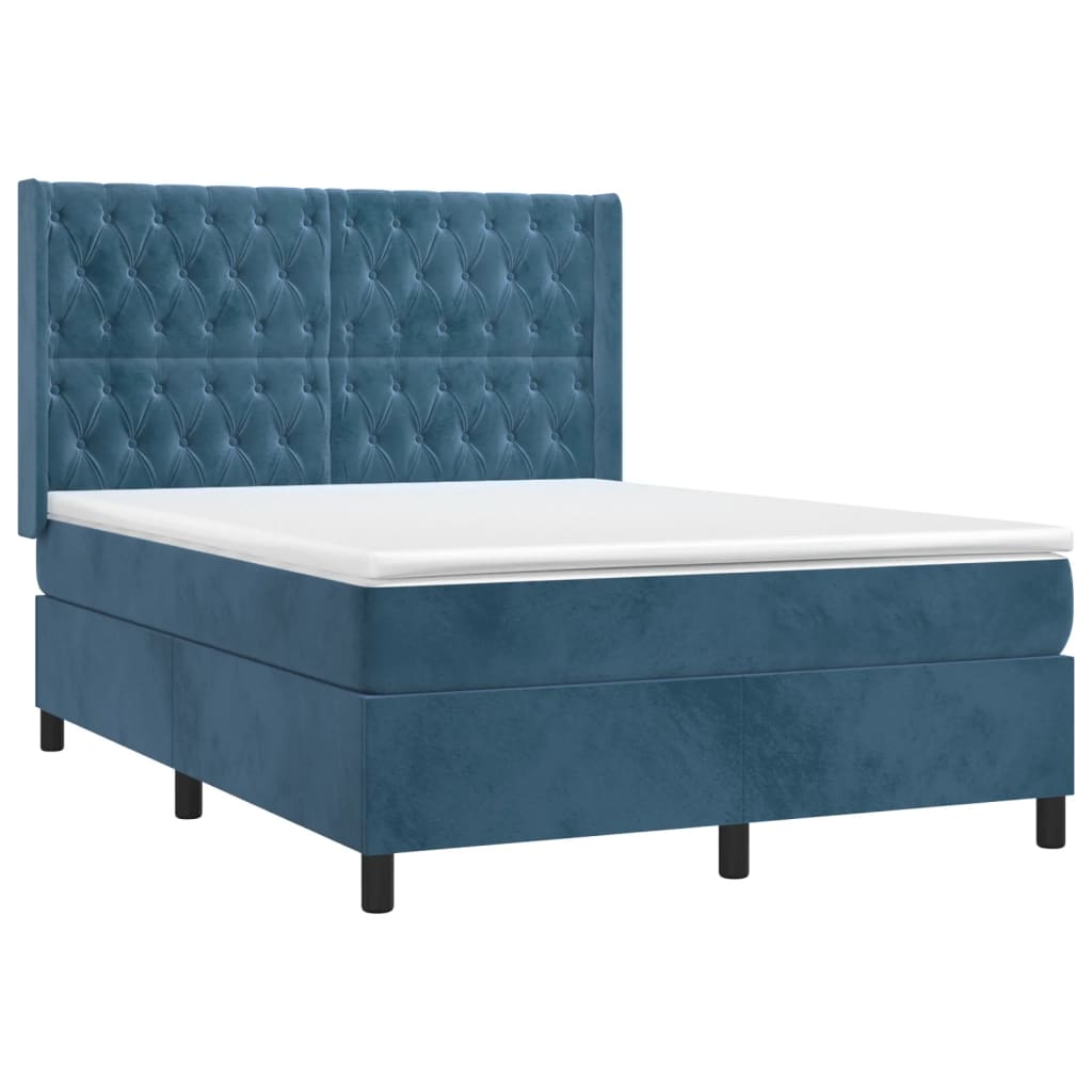 vidaXL Boxspring met matras fluweel donkerblauw 140x200 cm afbeelding
