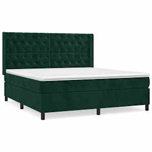 Box spring postel s matrací tmavě zelená 160x200 cm samet - obrázek 2