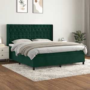 Box spring postelja z vzmetnico temno zelena 160x200 cm žamet