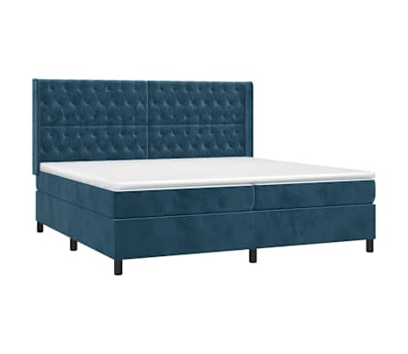 vidaXL Sommier &agrave; lattes de lit et matelas Bleu fonc&eacute; 200x200cm Velours