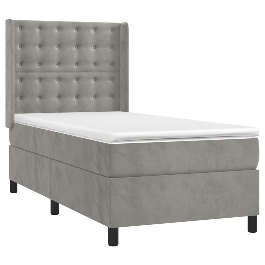 vidaXL Boxspring met matras fluweel lichtgrijs 90x190 cm afbeelding