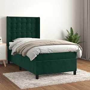 Box spring postelja z vzmetnico temno zelena 90x200 cm žamet
