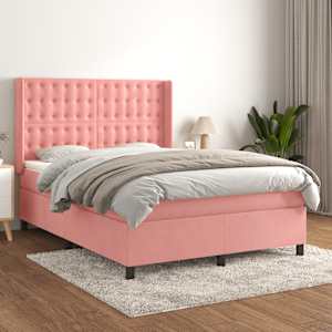 Box spring postel s matrací růžová 140x190 cm samet - obrázek 1