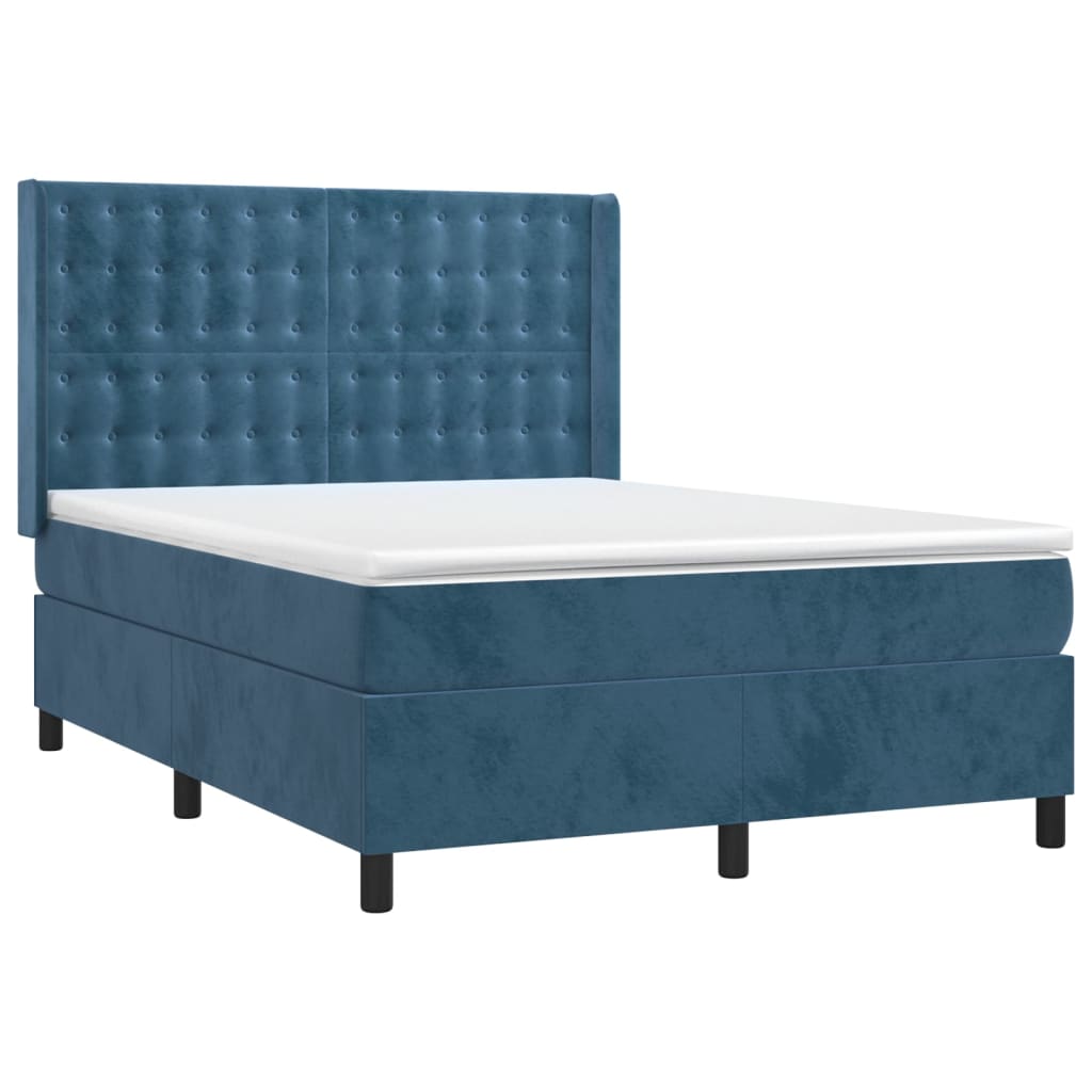 vidaXL Boxspring met matras fluweel donkerblauw 140x200 cm afbeelding